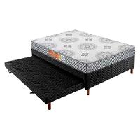 Cama Box c/Auxiliar Casal: Colchão Espuma Polar D28 Pérola Gray + Base CRC Rústico Black(138x188) - 1