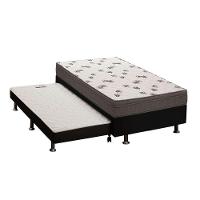 Cama Box c/Auxiliar Solteiro: Colchão Espuma Ortobom D45 Light + Base CRC Courano Black(88x188) - 1