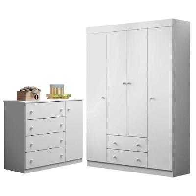 Jogo De Quarto Infantil Guarda Roupa E Cômoda Ellie P04 Branco - Mpozenato