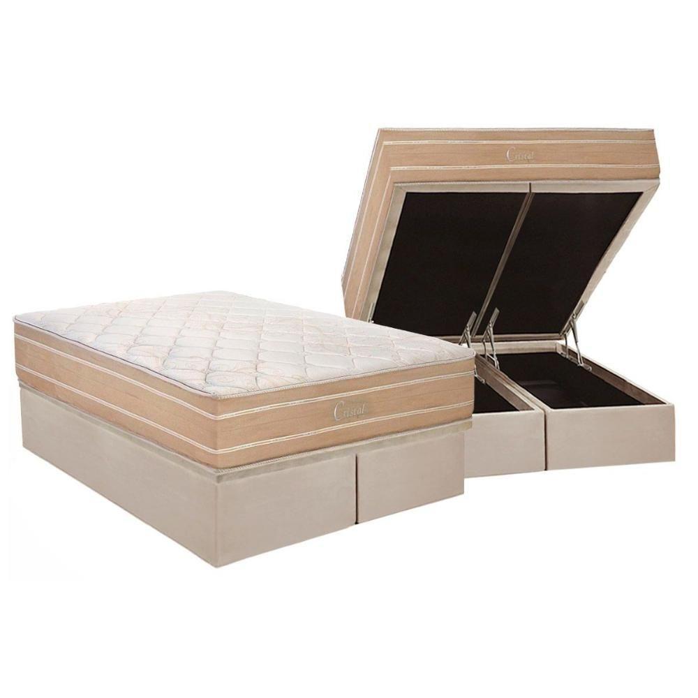Cama Box Baú Queen: Colchão Molas MasterPocket Ensacadas Polar   Cristal + Base CRC Suede Clean(158x198) - 1
