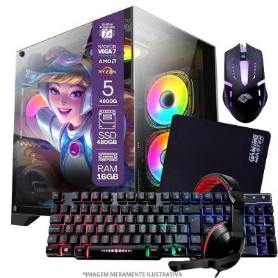 Pc Gamer Amd Ryzen 5 4600g, 16gb Ram, Placa De Video Radeon Vega 7, Ssd 480gb, Fonte 550w + Kit Gamer Completo