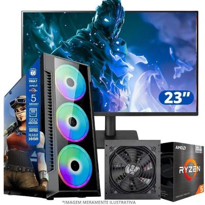 Pc Gamer Amd Ryzen 5 5600gt, 16gb Ram, Placa De Video Radeon Vega 7, Ssd 480gb, Fonte 550w + Monitor 23” Led 75hz
