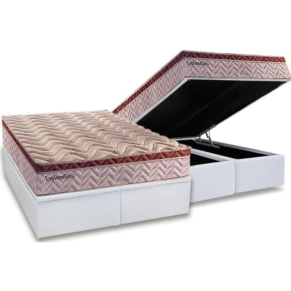Cama Box Baú Queen: Colchão Molas MasterPocket Ensacadas Paropas   Esplêndido Bordô + Base CRC Courano White(158x198) - 1