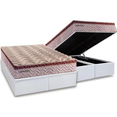 Cama Box Baú Queen: Colchão Molas MasterPocket Ensacadas Paropas   Esplêndido Bordô + Base CRC Courano White(158x198)