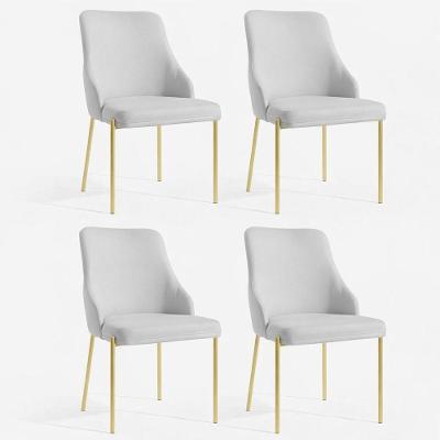Kit 4 Cadeiras Jantar Aurora Pé Metal Dourado Assento Espuma Base Dourado-linho Cinza