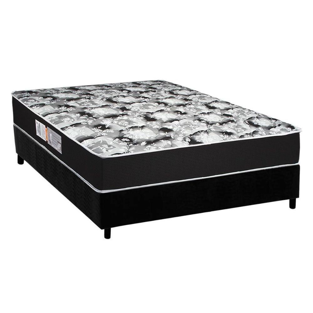 Cama Box Casal: Colchão Espuma D45 Luckspuma Gran Luck Black + Base CRC Suede Black(138x188) - 1