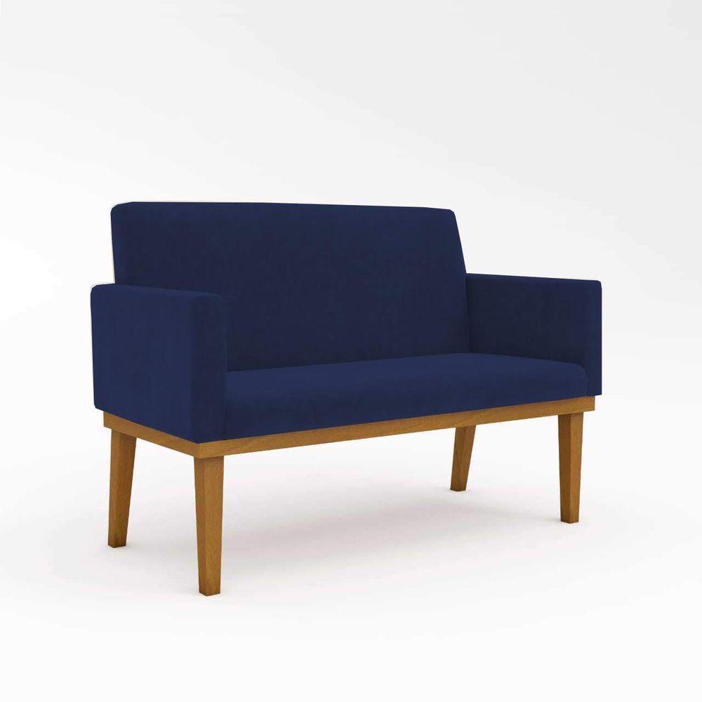 Kit Sofá 2 Lugares + Poltrona Com Base Suede azul Marinho - 3