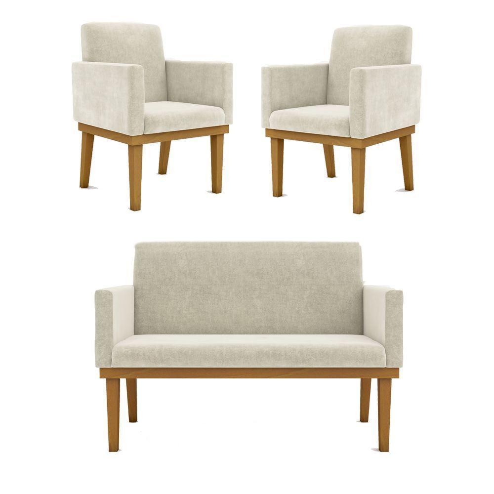 Kit Sofá 2 Lugares + Poltrona Com Base Suede bege - 1