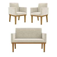 Kit Sofá 2 Lugares + Poltrona Com Base Suede bege - 1