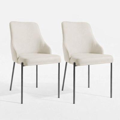 Kit 02 Cadeiras Jantar Aurora Pés Metal Preto Assento Espuma Base Preta-linho Chumbo