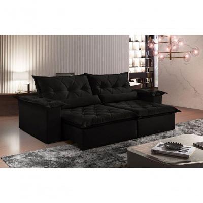 Sofá Ventura Retrátil E Reclinável 200m Pillow Com 20cm Fibra Siliconada - Preto