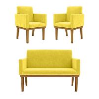 Kit Sofá 2 Lugares + Poltrona Com Base Suede amarelo - 1