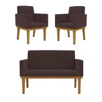 Kit Sofá 2 Lugares + Poltrona Com Base Suede marrom - 1