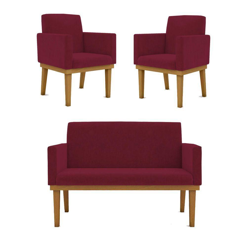 Kit Sofá 2 Lugares + Poltrona Com Base Suede marsala - 1