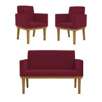 Kit Sofá 2 Lugares + Poltrona Com Base Suede marsala - 1