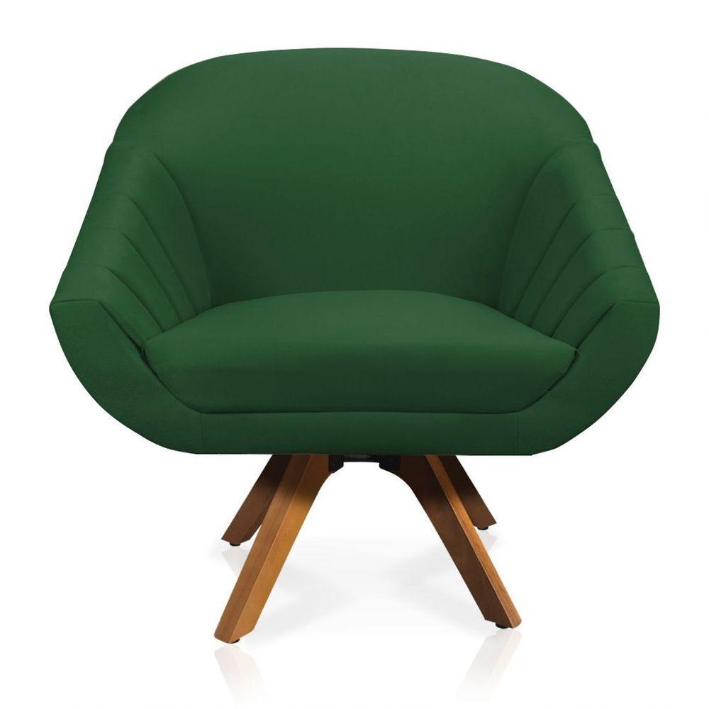 Kit 01 Namoradeira 02 Lugares E 02 Poltronas Giratória Giovana Suede Base Madeira Mm30 D'rossi Verde - 4