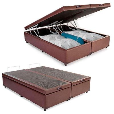 Cama Box Baú Casal Bipartido Sintético Mega Cama Marrom 138x188x45cm