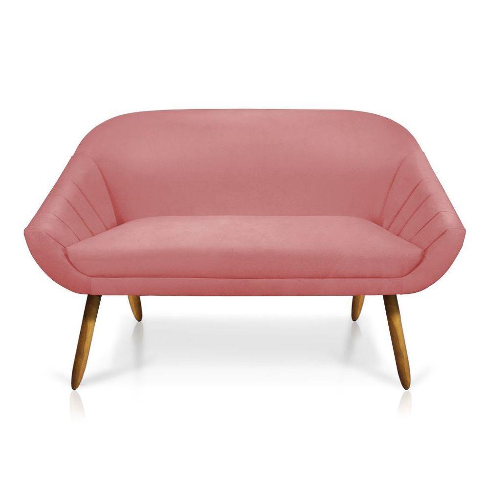 Kit 01 Namoradeira 02 Lugares E 02 Poltronas Giratória Giovana Suede Base Madeira Mm30 D'rossi Rose - 5