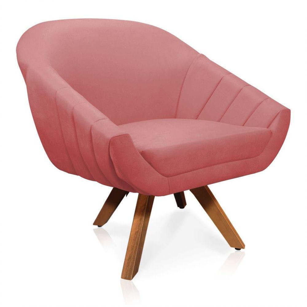 Kit 01 Namoradeira 02 Lugares E 02 Poltronas Giratória Giovana Suede Base Madeira Mm30 D'rossi Rose - 6