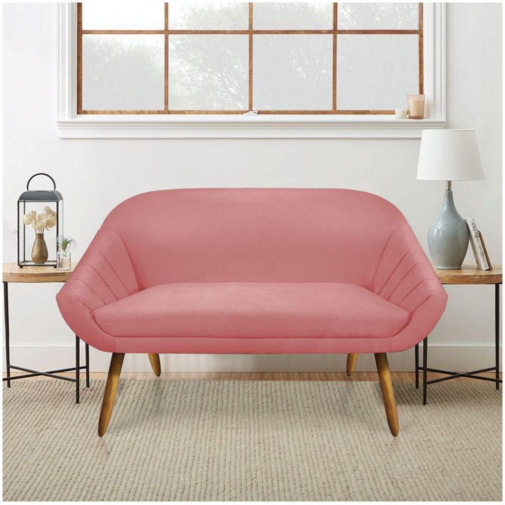 Kit 01 Namoradeira 02 Lugares E 02 Poltronas Giratória Giovana Suede Base Madeira Mm30 D'rossi Rose - 8