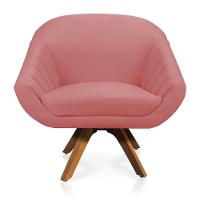 Kit 01 Namoradeira 02 Lugares E 02 Poltronas Giratória Giovana Suede Base Madeira Mm30 D'rossi Rose