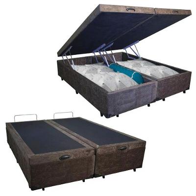 Cama Box Baú King Bipartido Suede Mega Cama Marrom 192x203x45cm