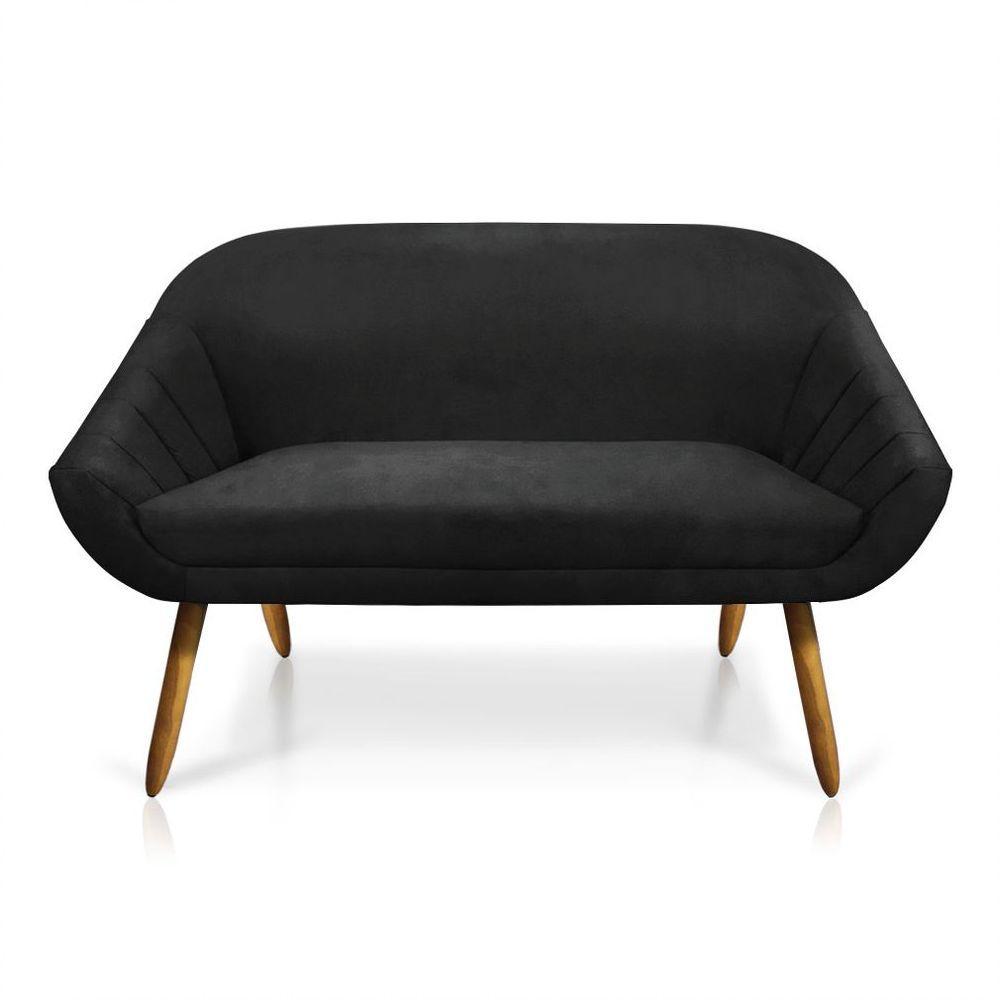 Kit 01 Namoradeira 02 Lugares E 02 Poltronas Giratória Giovana Suede Base Madeira Mm30 - D'rossi Preto - 5