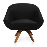 Kit 01 Namoradeira 02 Lugares E 02 Poltronas Giratória Giovana Suede Base Madeira Mm30 - D'rossi Preto