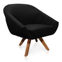 Kit 01 Namoradeira 02 Lugares E 02 Poltronas Giratória Giovana Suede Base Madeira Mm30 - D'rossi Preto - 6