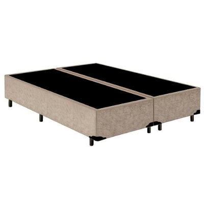Cama Box Casal Bipartido Suede Mega Cama Bege 138x188x42cm