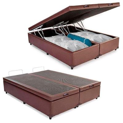 Cama Box Baú King Bipartido Sintético Mega Cama Marrom 192x203x45cm