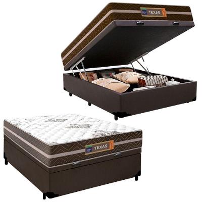 Cama Box Baú Casal Sintético + Colchão Molas Ensacadas Texas Prime Colchões 138cm Marrom - Suporta Até 120 Kg Por Pessoa