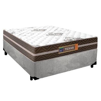 Cama Box Casal Suede + Colchão Molas Ensacadas Texas Prime Colchões 138cm Cinza - Suporta Até 120 Kg Por Pessoa