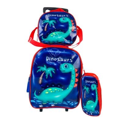 Kit Mochila Rodinhas Lancheira Estojo Dinossauro Impermeavel