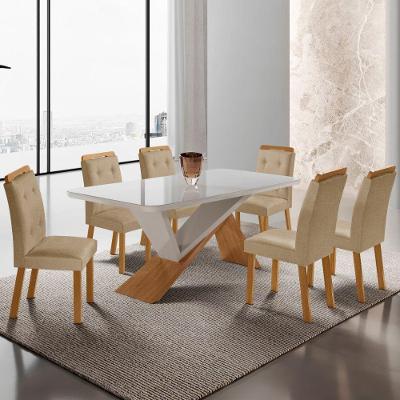 Mesa De Jantar Yasmin 180cm Tampo Com Vidro 6 Cadeiras Carol Turim 07/nat/off/serig. Off