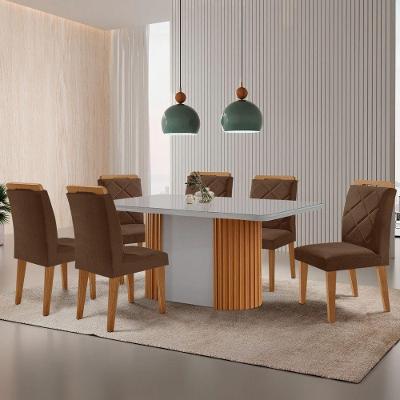 Mesa De Jantar Aspen Tampo Mdf Vidro Canto 6 Cadeiras Vel Marrom /off /naturale /serig Off