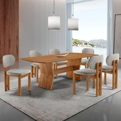 Mesa Portugal Tampo Laminado Barril 6 Cadeiras Nala Mobília Quartzo/imbuia Nat/cinam. Imbuia