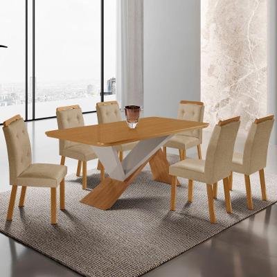 Mesa De Jantar Yasmin 180cm Tampo Mdf Com 6 Cadeiras Carol Turim 07/naturale /off White