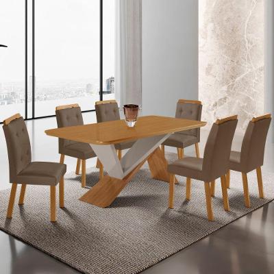 Mesa De Jantar Yasmin 180cm Tampo Mdf Com 6 Cadeiras Carol Veludo Capuccino/naturale/off White