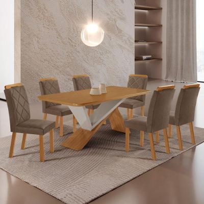 Mesa De Jantar Yasmin 180 Mdf Laminado E 6 Cadeiras Melissa Veludo Capuccino/naturale/off White