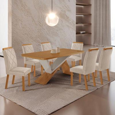 Mesa De Jantar Yasmin 180 Mdf Laminado E 6 Cadeiras Melissa Veludo Creme/naturale/off White