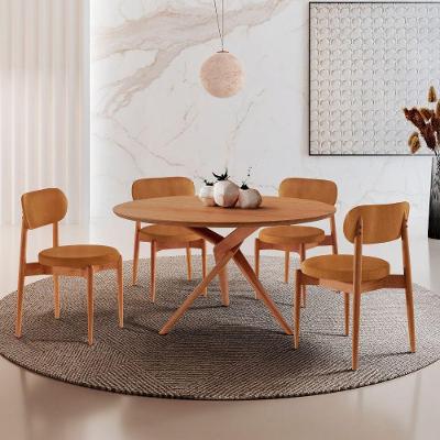 Sala De Jantar Mesa Ballaretampo Redondo 4 Cadeiras Moderna Star Caramelo