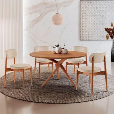 Sala De Jantar Mesa Ballaretampo Redondo 4 Cadeiras Moderna Linho Off/imbuia Nat/cinam. Imbuia