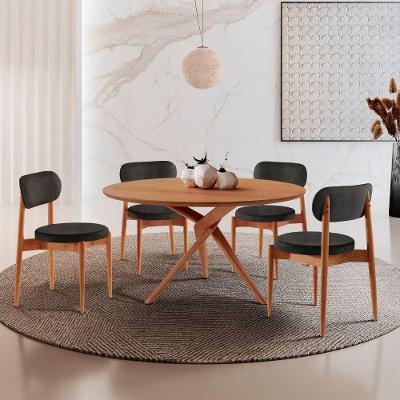 Sala De Jantar Mesa Ballare 120cm Tampo Redondo 4 Cadeiras Linho Preto/imbuia Nat/cinam. Imbuia