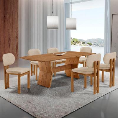 Mesa Portugal Tampo Laminado Barril 6 Cadeiras Nala Mobília Linho Off/imbuia Nat/cinam. Imbuia