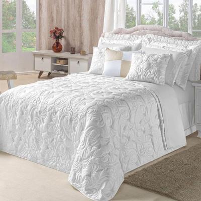 Kit Cobre Leito Colcha Diamante Queen 5 Peças Bordado Floral Dupla Face 180 Fios - Branco - 100% Poliéster