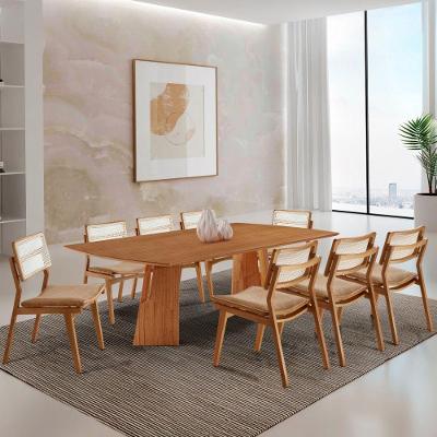 Sala De Jantar Mesa Florida Tampo Laminado Barril 8 Cadeiras Linho Palha/imbuia Nat/cinam. Imbuia