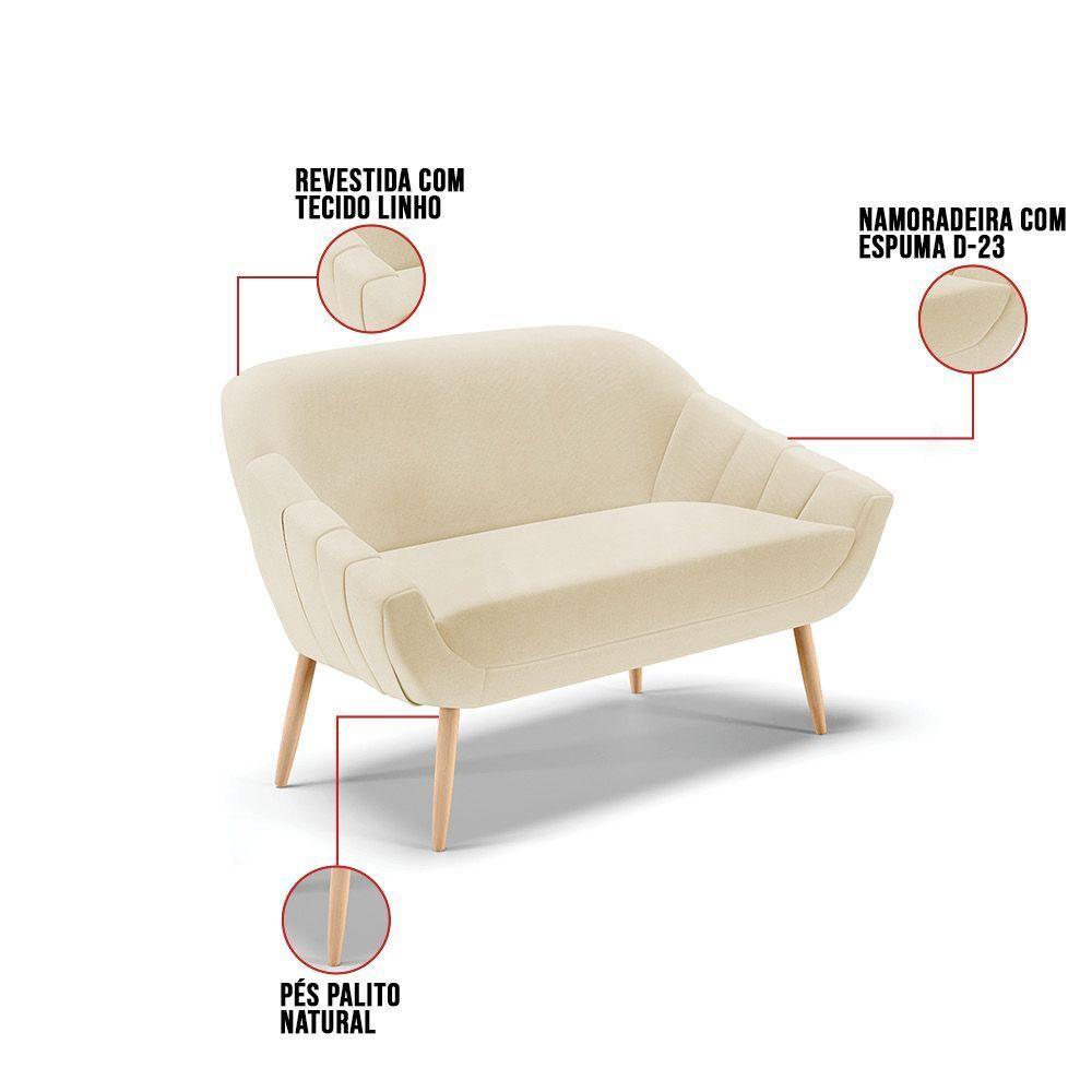 Namoradeira 02 Lugares Linho Bege A19 Pés Palito Natural - 3