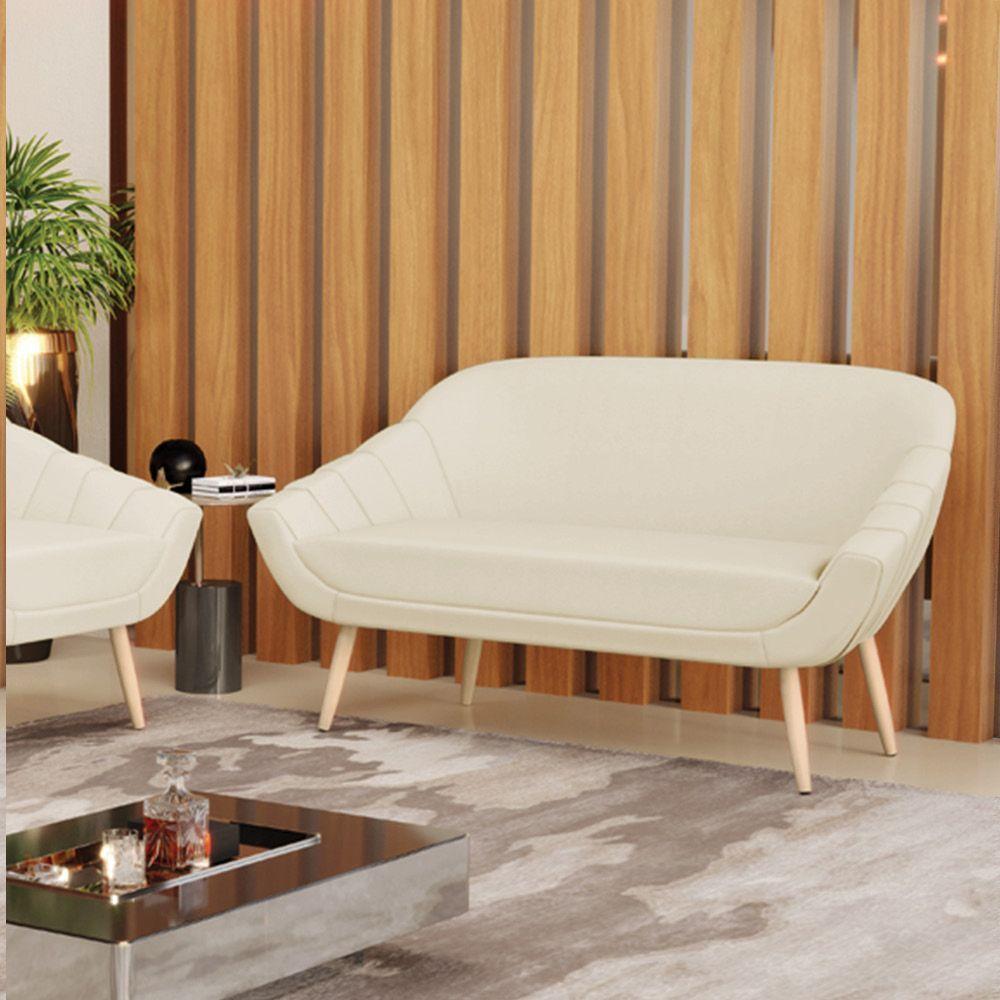 Namoradeira 02 Lugares Linho Bege A19 Pés Palito Natural - 8