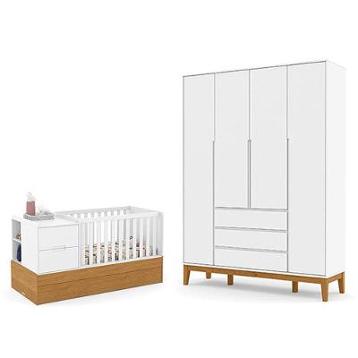 Berço Americano Multifuncional Formare E Guarda Roupa Nature Clean 4 Portas Branco Freijó Eco Wood - Matic